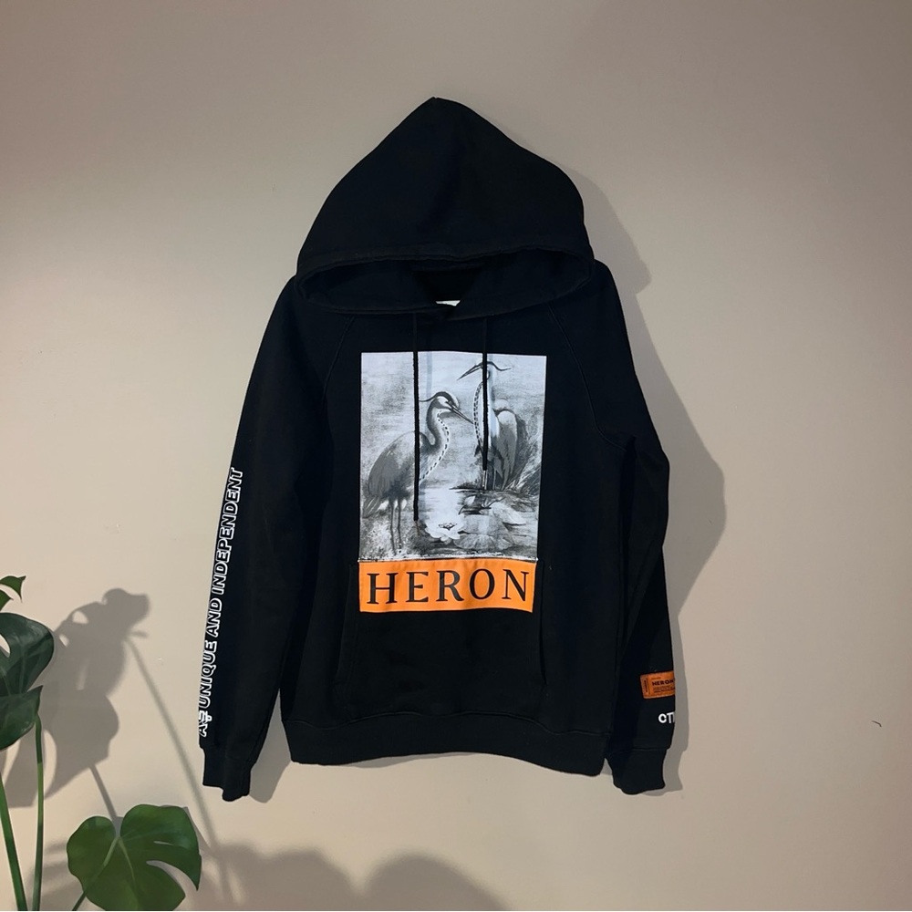 Heron Preston Black Hoodie with Orange Graphic